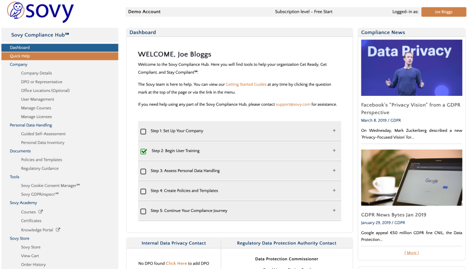 screenshot of Sovy GDPR Privacy Essentials